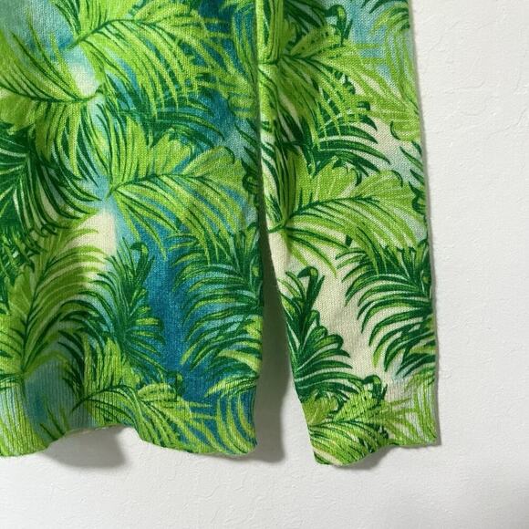 Charter Club Tropical Palm Print Cashmere Sweater Size S Green Quiet Luxury - Picture 4 of 6